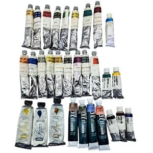 Vintage Lot 30 Used Watercolor Gouache Tubes WInsor Newton Bocour Uniprise